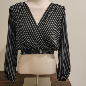 Black and silver long sleeve crop top